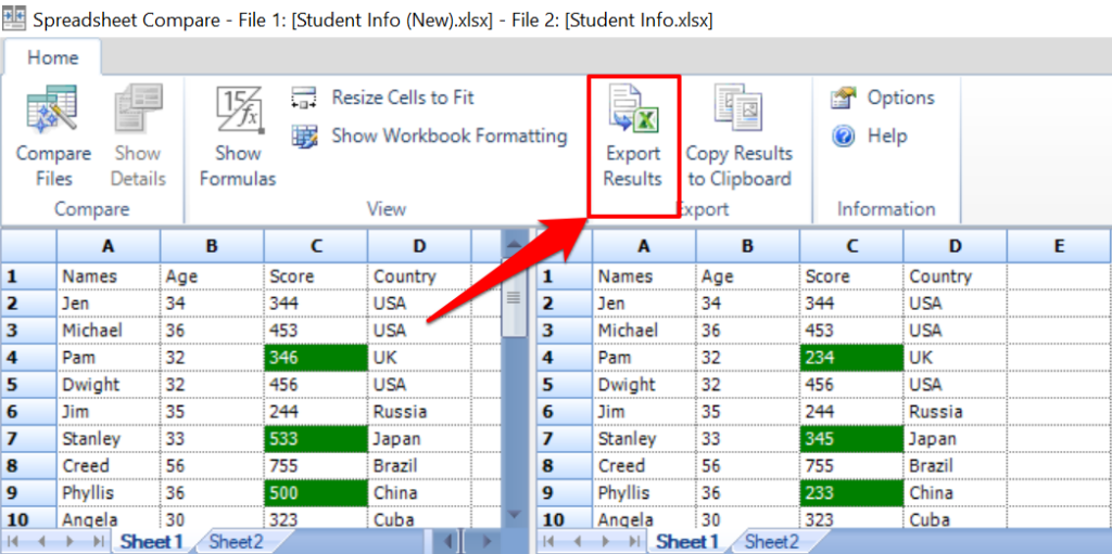 Spreadsheet Compare tool to check differences in two Excel files