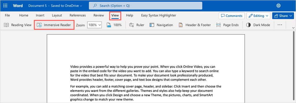 Use Read Aloud in Word on the Web image
