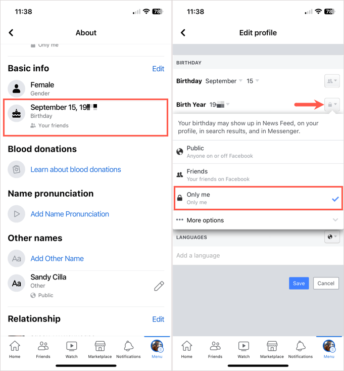 How to hide birthday in fb