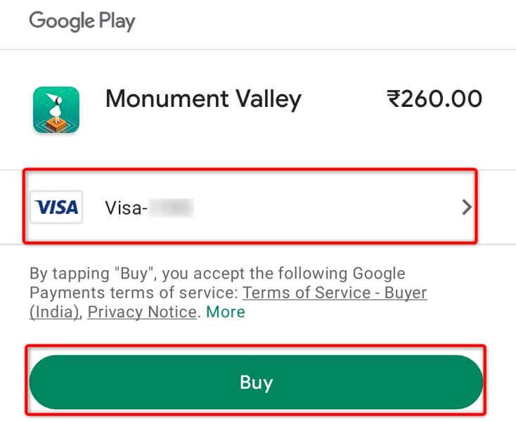 Use a Different Payment Method/Credit Card on Play Store image