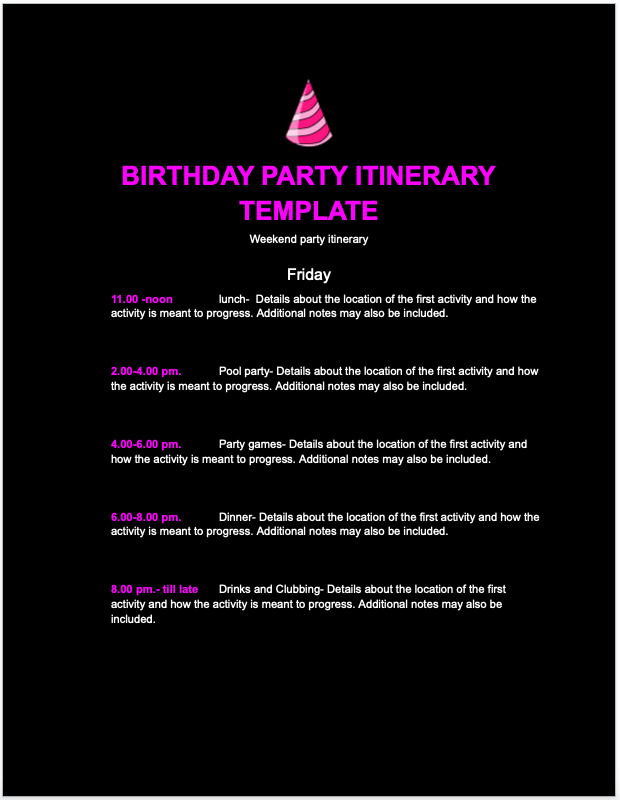 Party Itineraries image