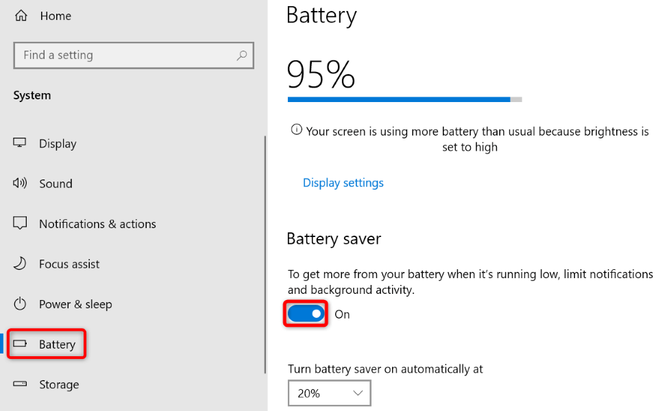 Turn Off Battery Saver Mode on Windows 10 image 2