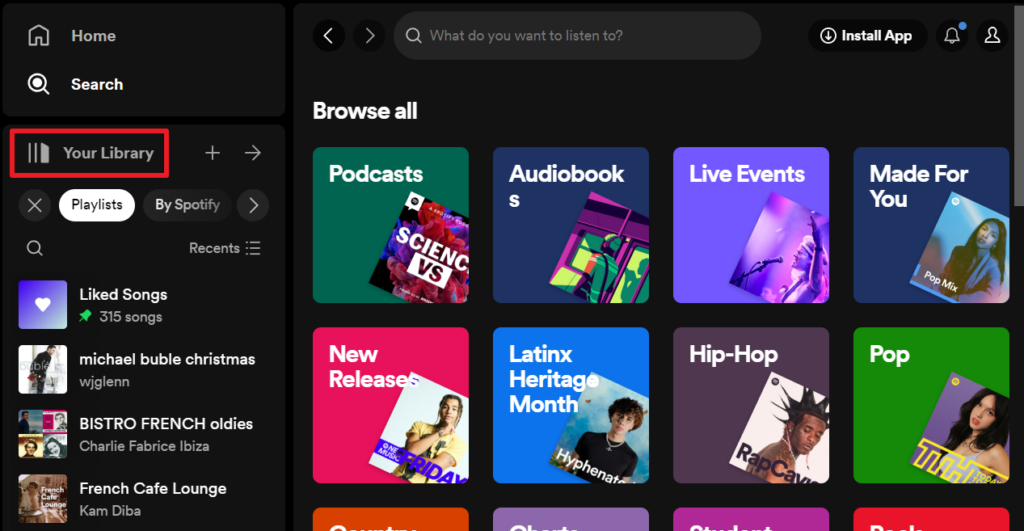 Viewing your library in the Spotify Web Player