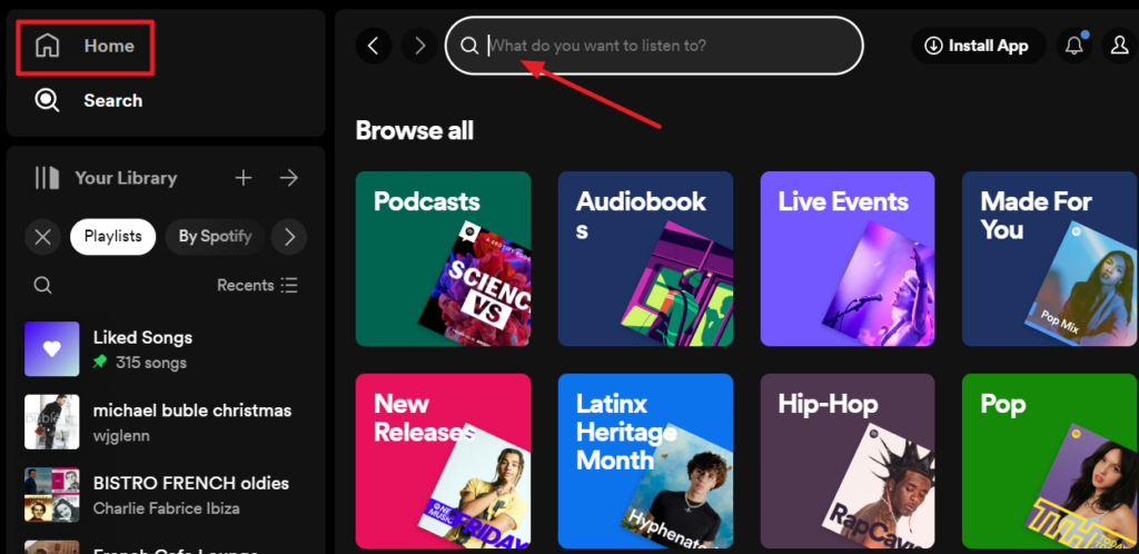 Searching in the Spotify Web Player