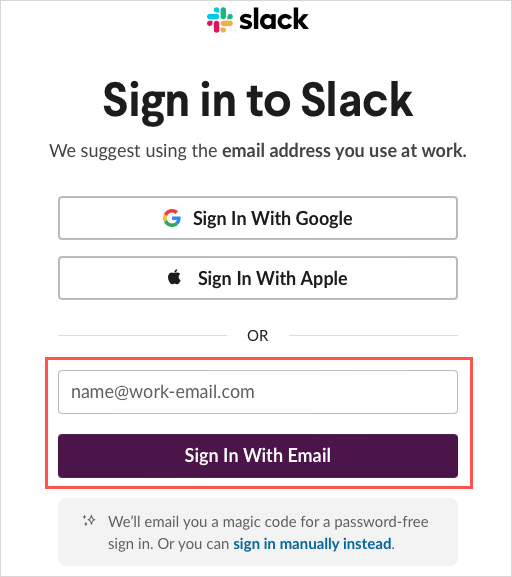 signing in to slack