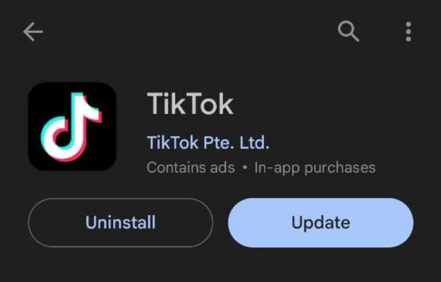 TikTok app Uninstall or Update buttons