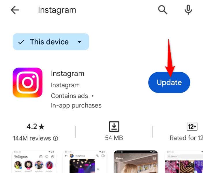 Update instagram app on Android