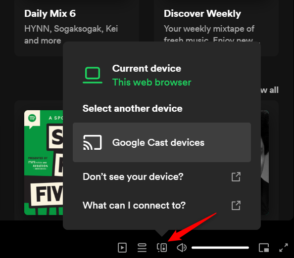 Casting to a device in the Spotify Web Player