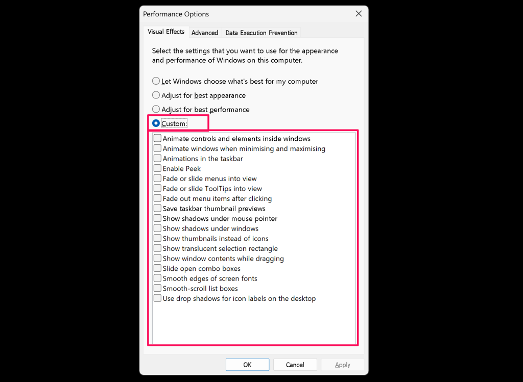 disable-visual-effects-in-windows - Online Tech Tips Custom visual effects settings in Windows