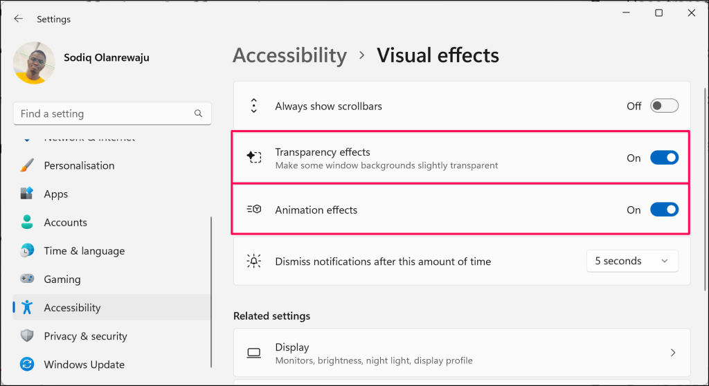 turn-off-animation-effects-windows-11-pc - Online Tech Tips Steps to turn off "Transparency effects" and "Animation effects" in Windows Visual effects settings