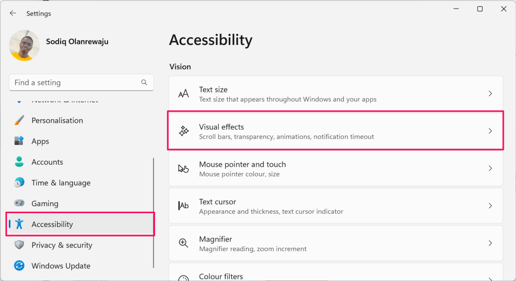 turn-off-visual-effects-windows-11 - Online Tech Tips Visual effects in Windows 11 Accessibility settings