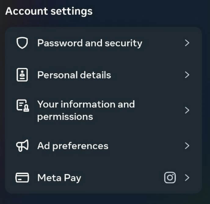 نحوه تنظیم مجدد اینستاگرام خود Screenshot of Account settings on Instagram