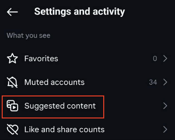 نحوه تنظیم مجدد اینستاگرام خود Screenshot of the Instagram settings - Suggested content section