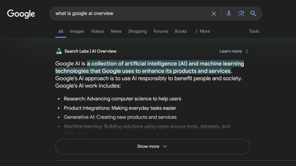 turn-off-google-ai-search-feature - Online Tech Tips Turn Off Google AI Search Featured Image showing example of an AI overview in a search - turn-off-google-ai-search-feature