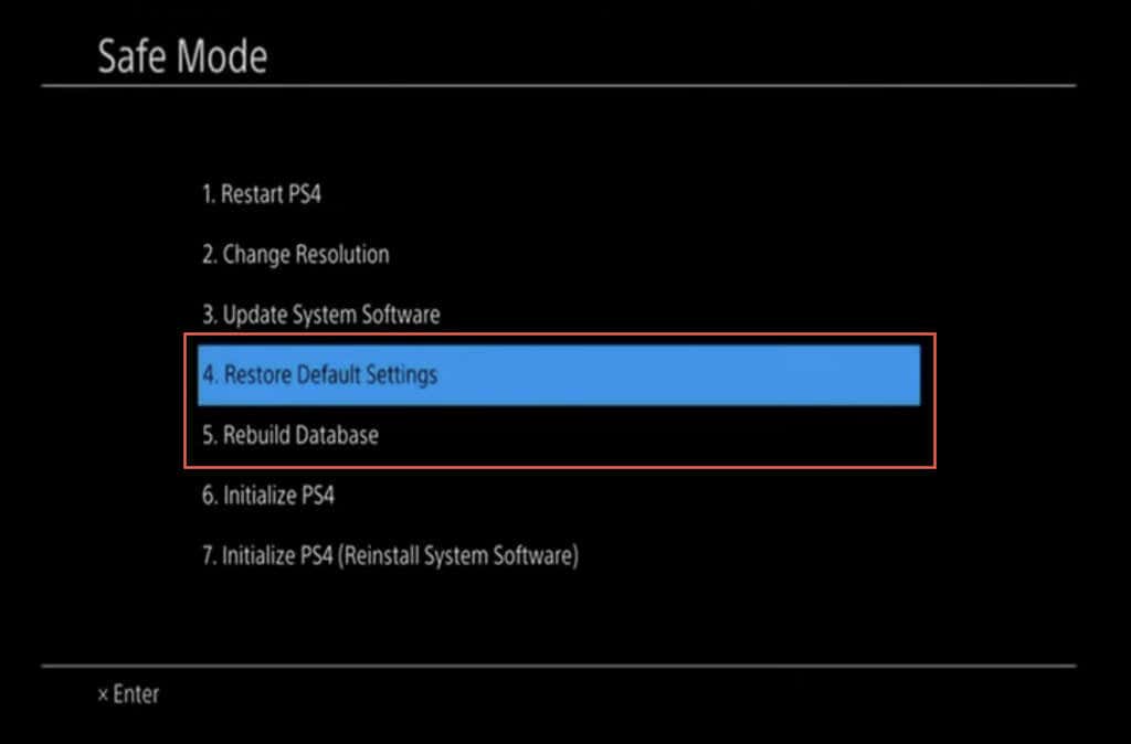 ps4-stuck-in-checking-system-storage-status-boot-loop-5-fixes-to-try-3 - Online Tech Tips The "Restore Default Settings" and "Rebuild Database" options highlighted in PS4 Safe Mode. - ps4-stuck-in-checking-system-storage-status-boot-loop-5-fixes-to-try-3