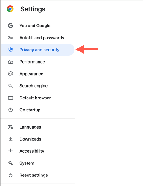 how-to-turn-off-hardware-acceleration-chrome-ott-7-compressed - Online Tech Tips The Chrome Settings panel with the Privacy and Security option highlighted. - how-to-turn-off-hardware-acceleration-chrome-ott-7-compressed