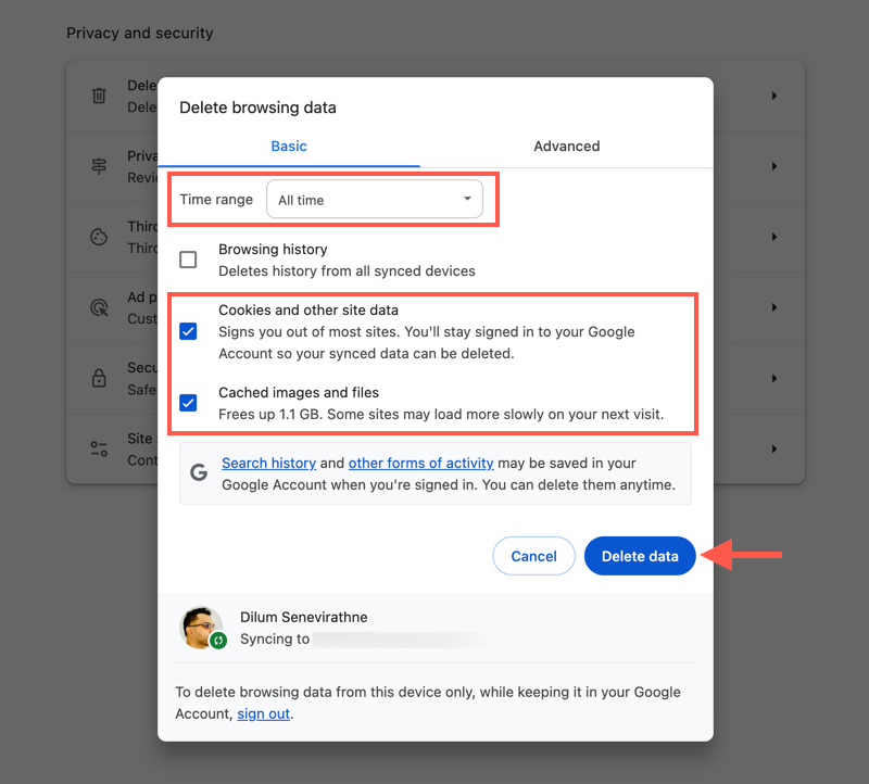how-to-turn-off-hardware-acceleration-chrome-ott-9-compressed - Online Tech Tips The Delete Browsing Data box in Chrome with the Delete Data option highlighted. - how-to-turn-off-hardware-acceleration-chrome-ott-9-compressed