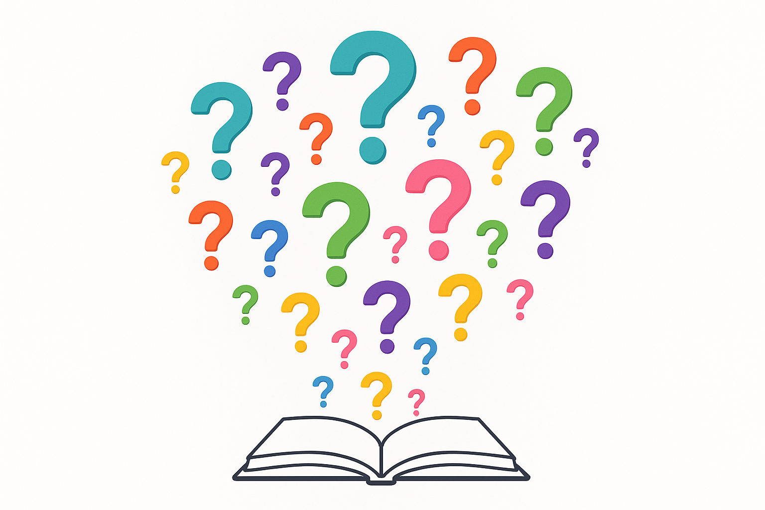 Question mark icons floating above an open book or help desk