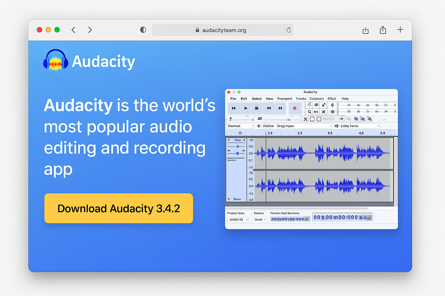 Audacity official download page showing latest version download button