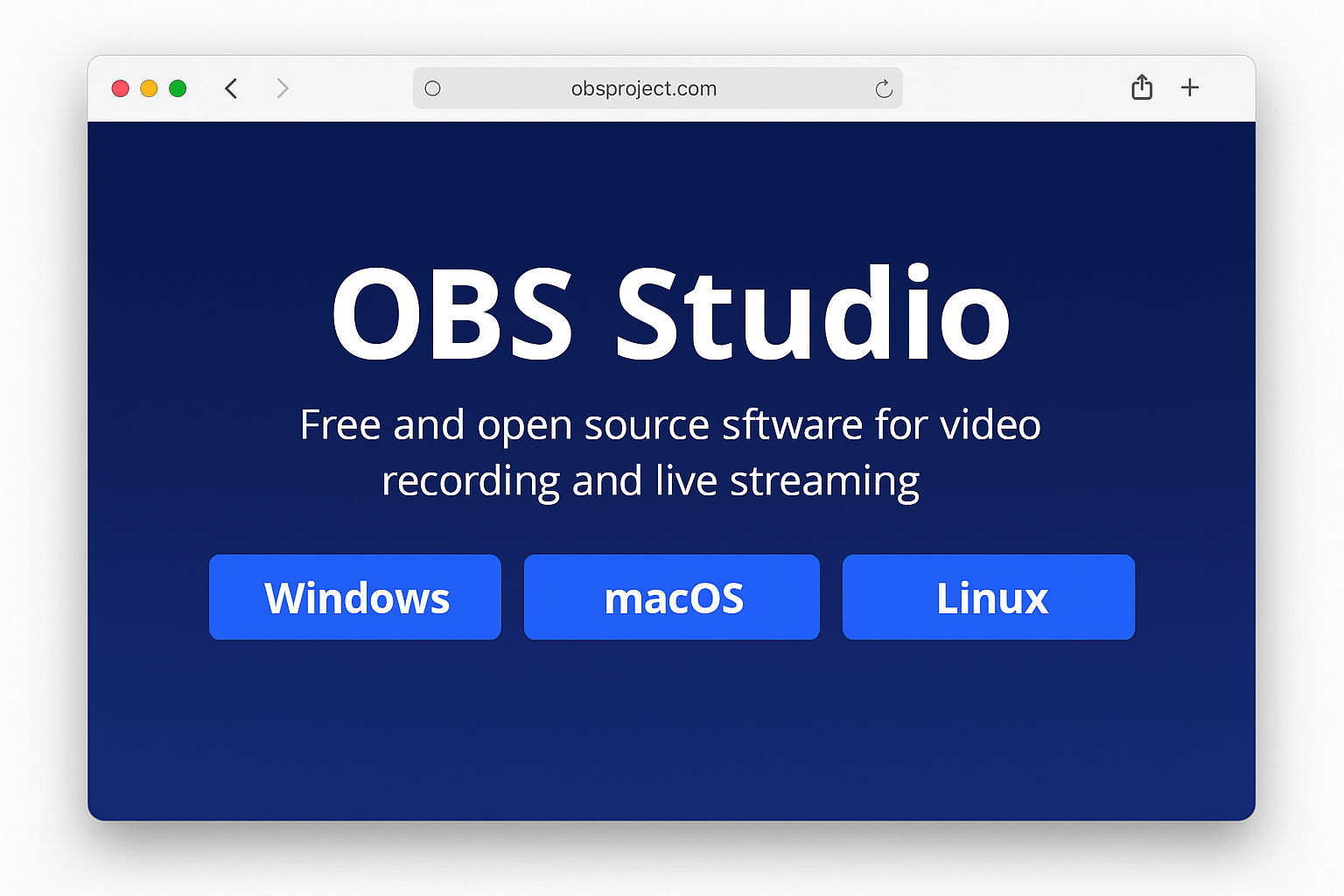 OBS Studio official download page with platform selection buttons