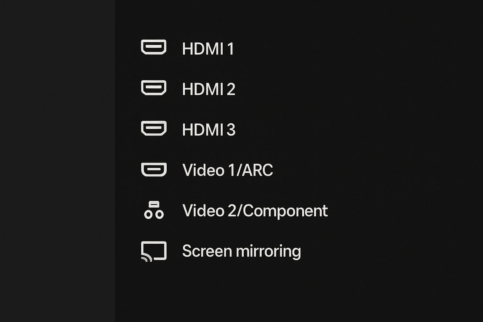 TV input selection menu showing HDMI options