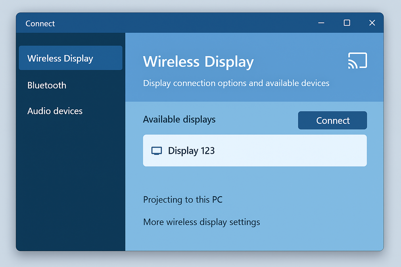 Windows 11 Connect panel showing available wireless displays