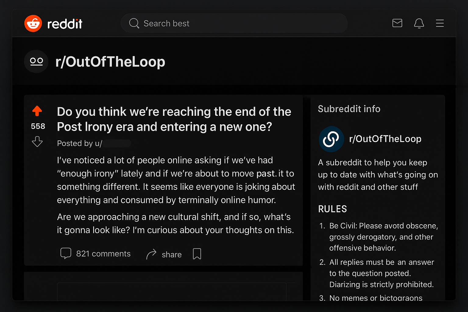 Reddit r/OutOfTheLoop page showing recent posts explaining current memes