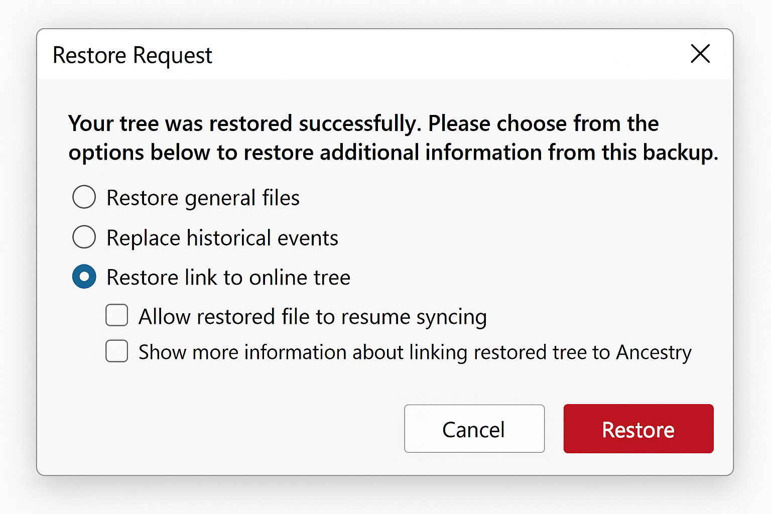 Restore request dialog showing retrieval options and days to keep restored data