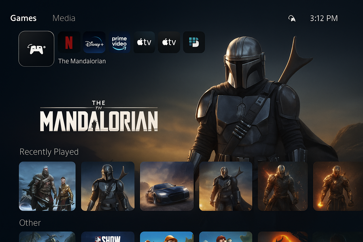 PlayStation 5 home screen with Netflix app highlighted in entertainment section