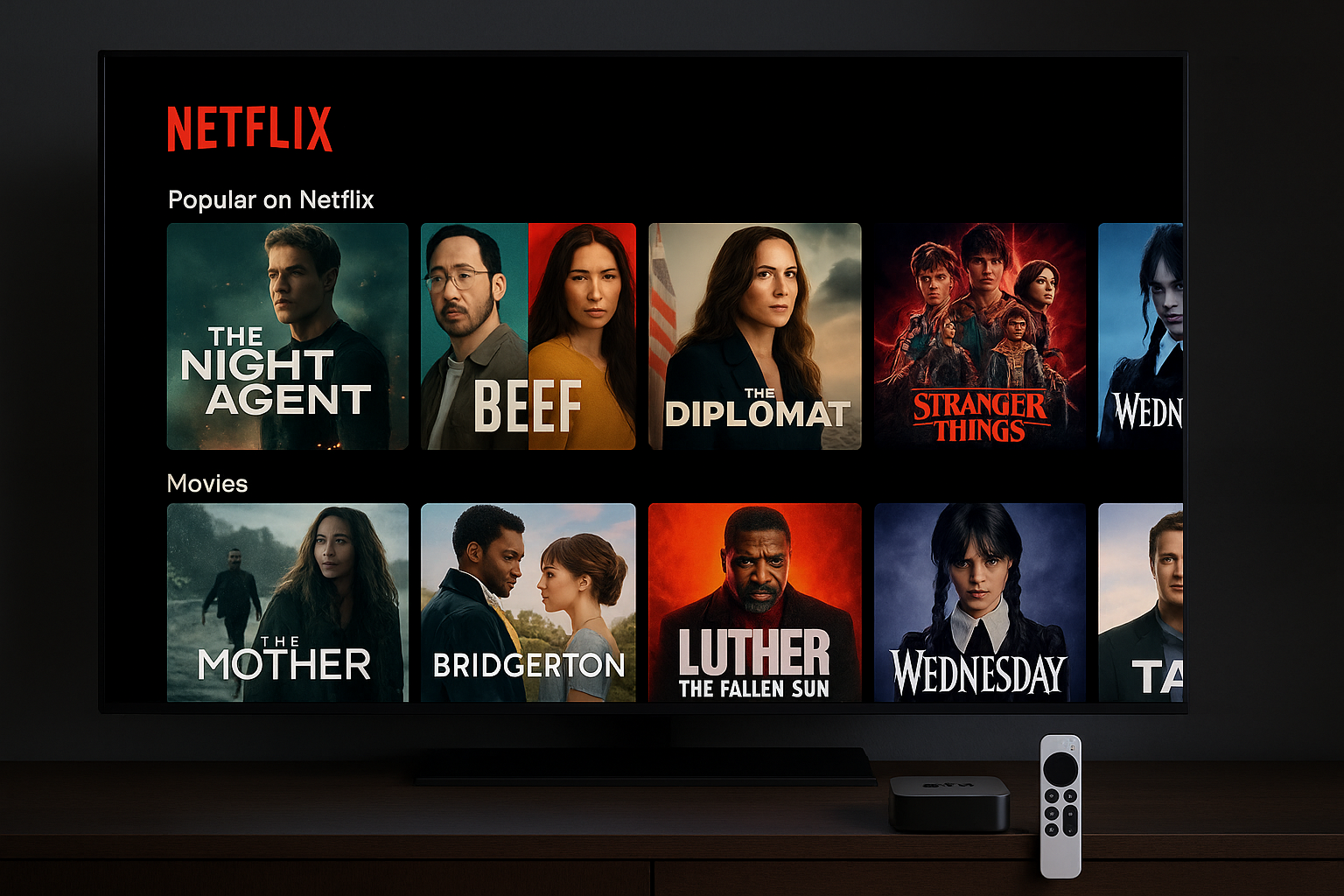 Apple TV 4K device showing Netflix app on tvOS interface