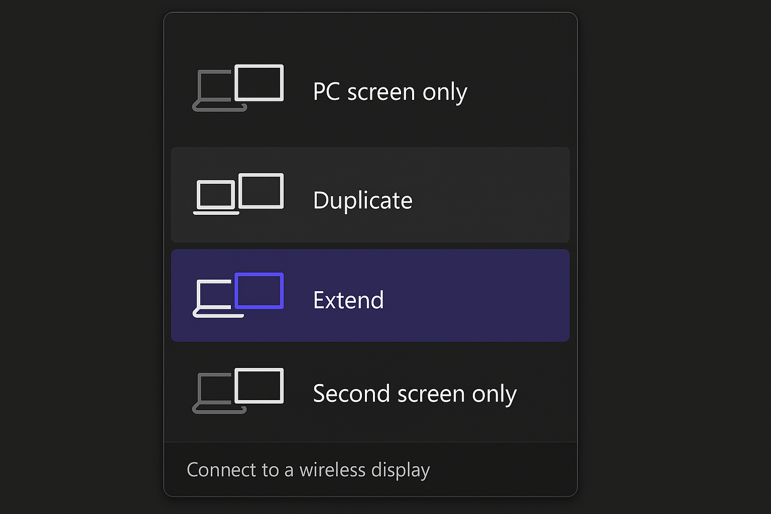 Windows display settings showing duplicate/extend display options for TV connection