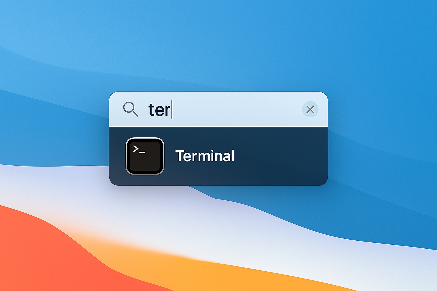 macOS Spotlight search showing Terminal in results