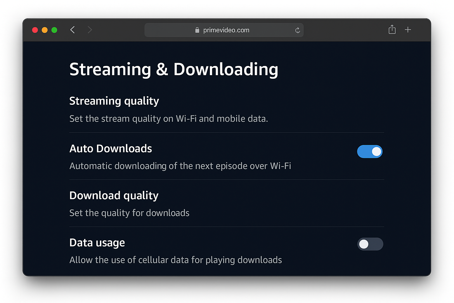 Prime Video settings page showing subscription management options