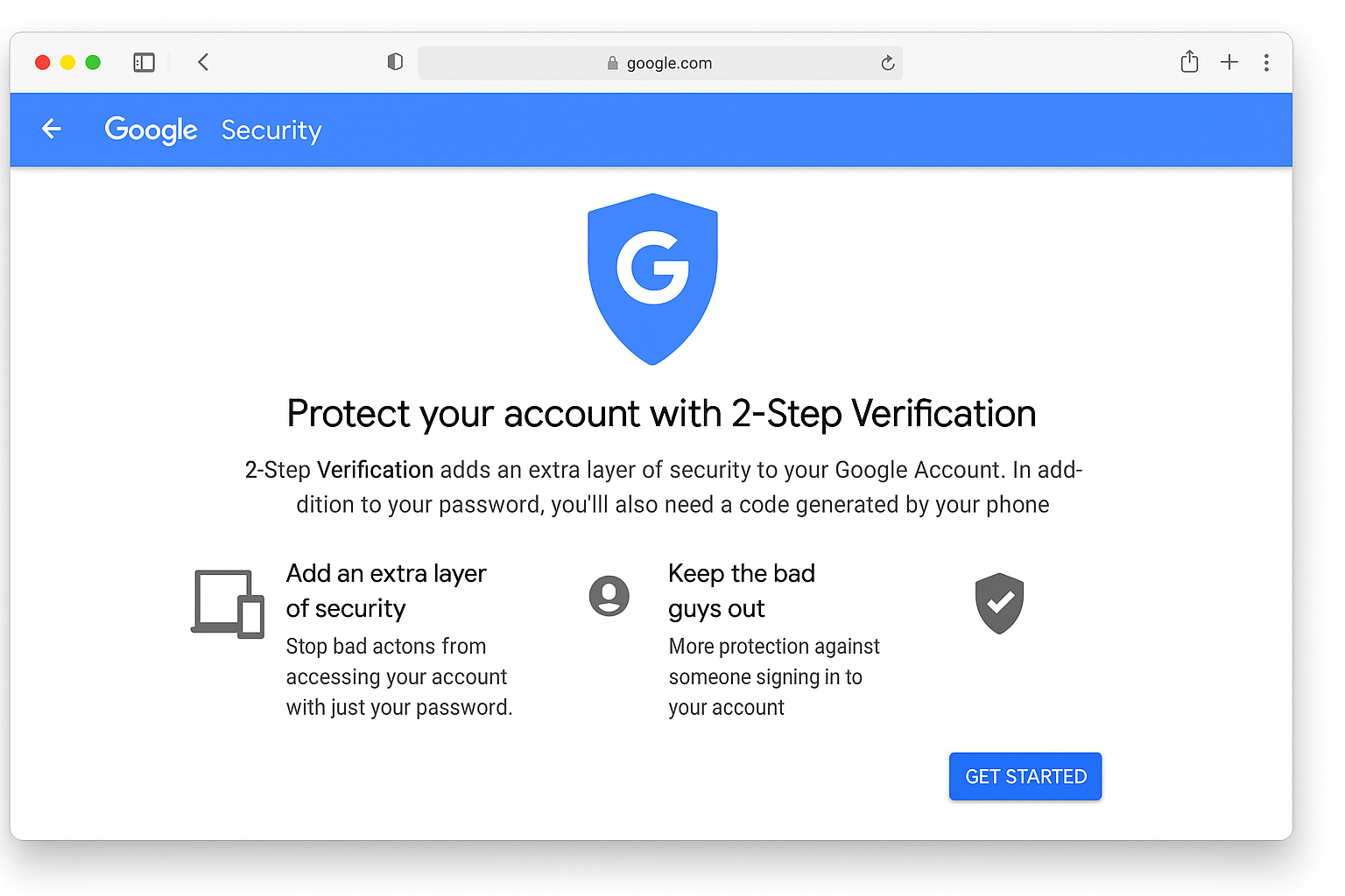 Google Account Security page showing 2-Step Verification enabled with authenticator app instead of SMS