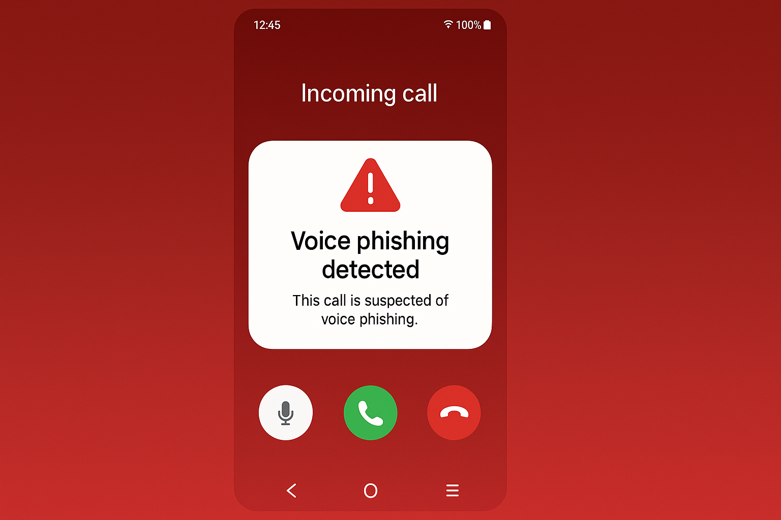 Samsung phone call interface showing voice phishing detection alert during an active call