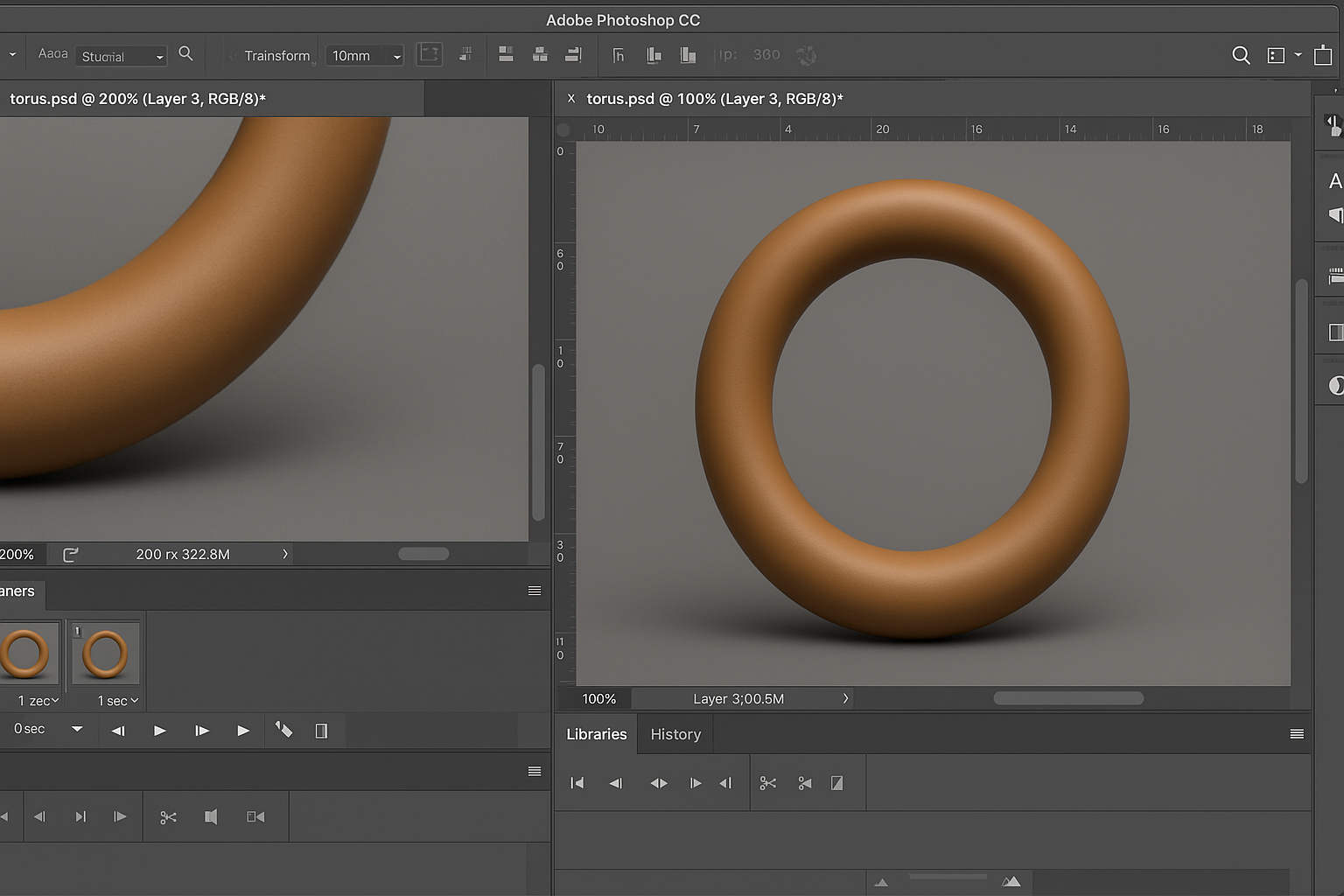 Split screen showing Photoshop interface alongside modern web-based GIF creation tools
