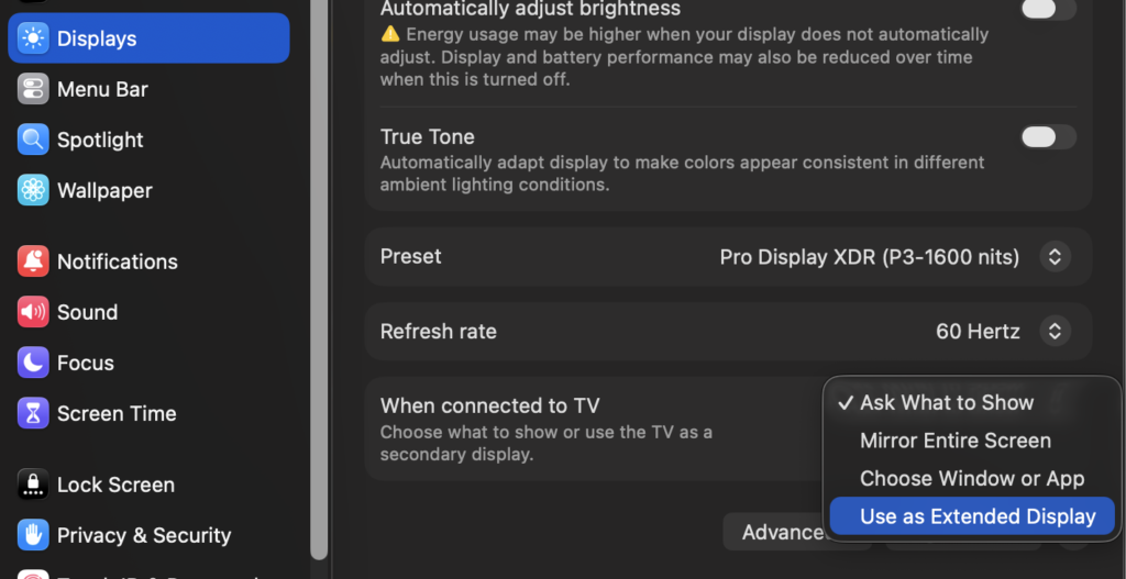 display settings - Online Tech Tips macOS display settings - when connect to tv options