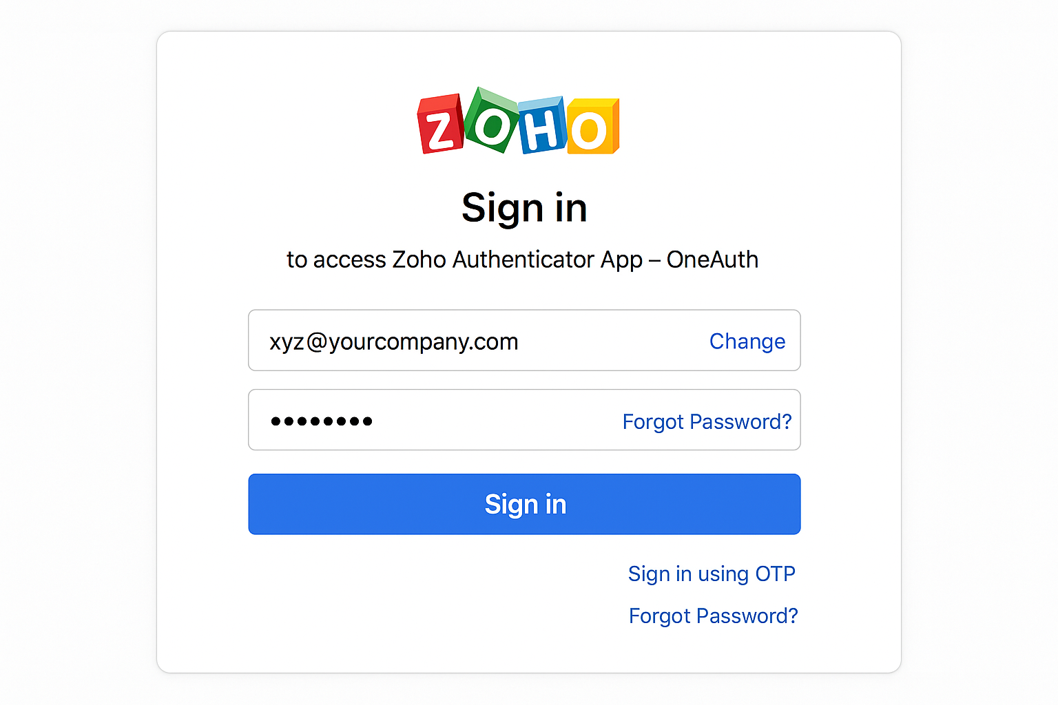 Zoho Mail login page