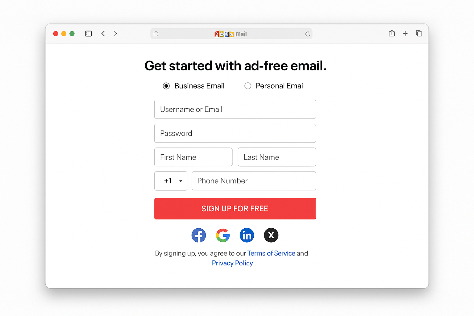 Zoho Mail homepage with Get Started Free button highlighted