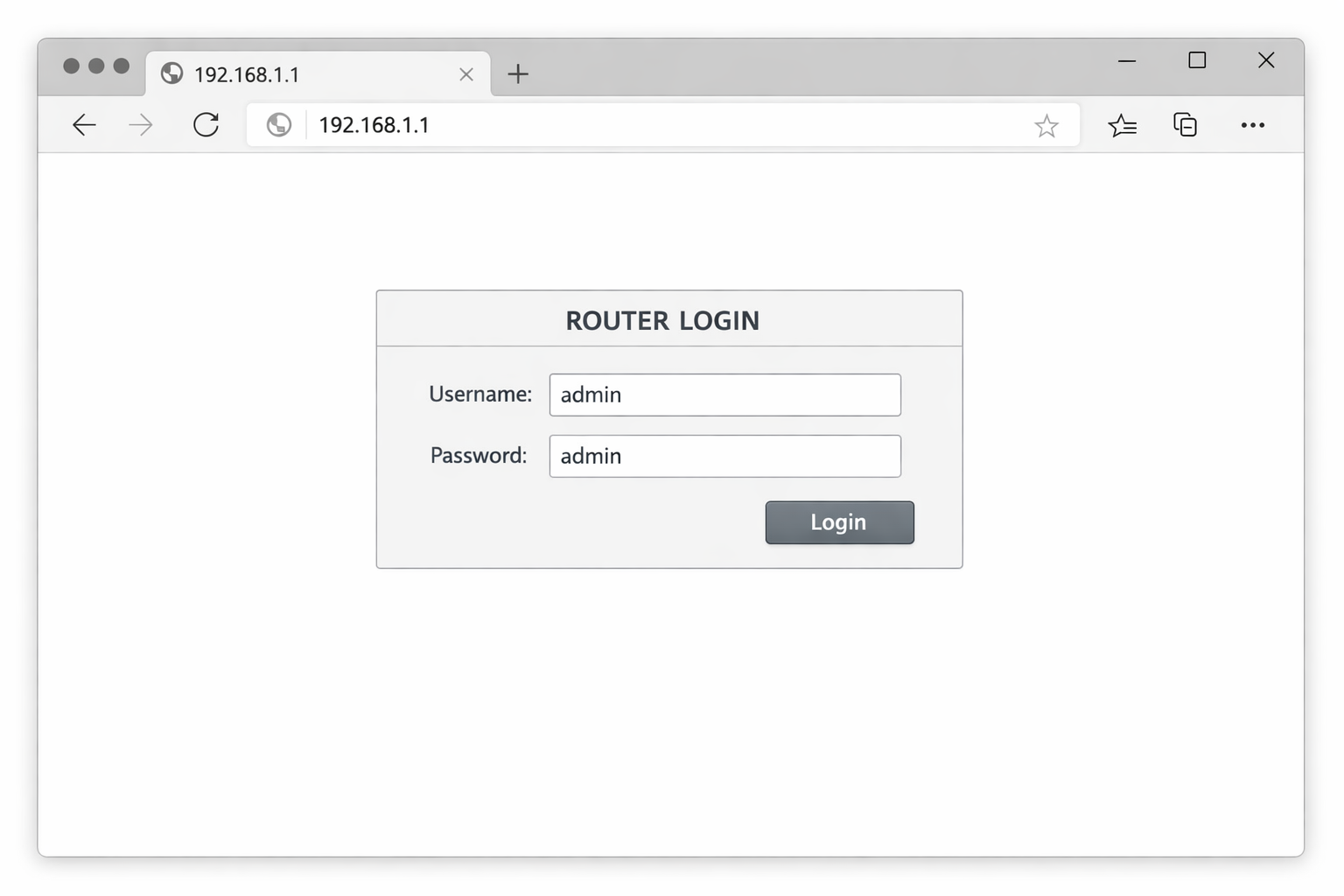 Router login page showing username and password fields with admin/admin entered