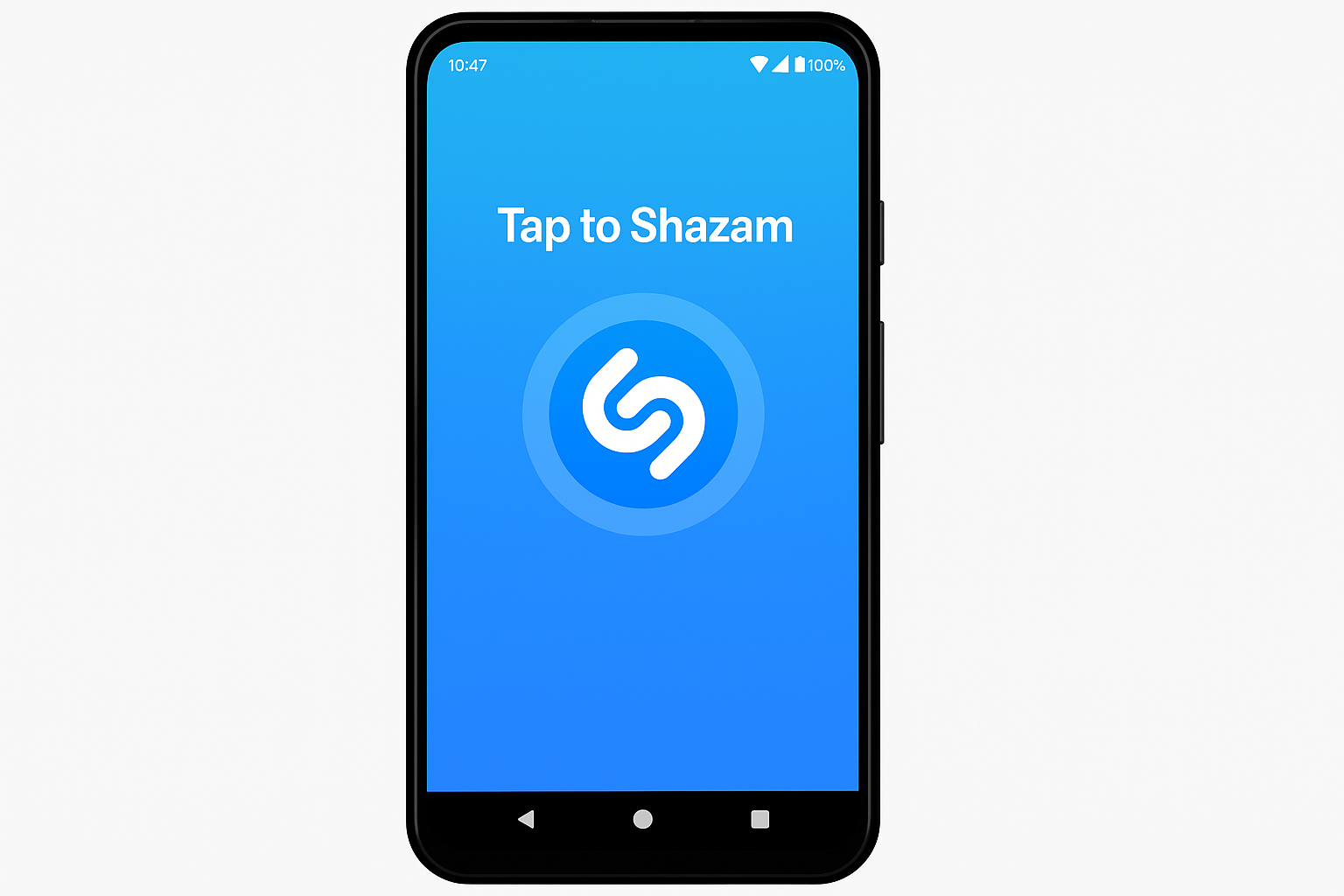 Shazam app interface with microphone button for audio recognition
