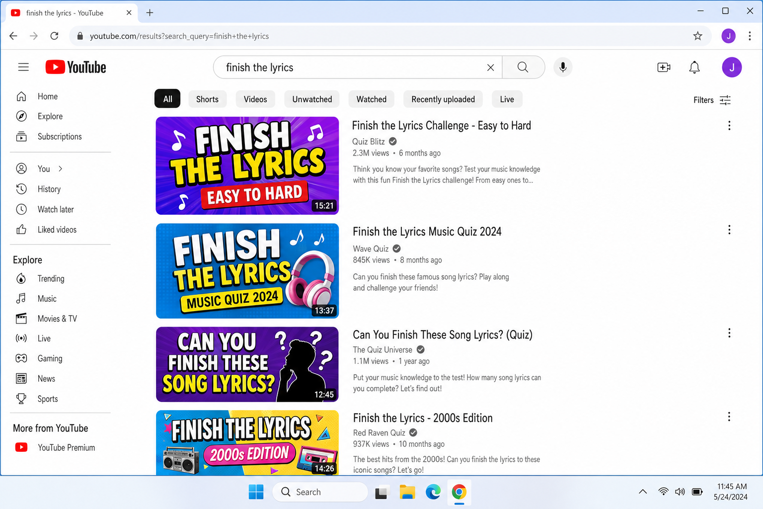 YouTube search results for