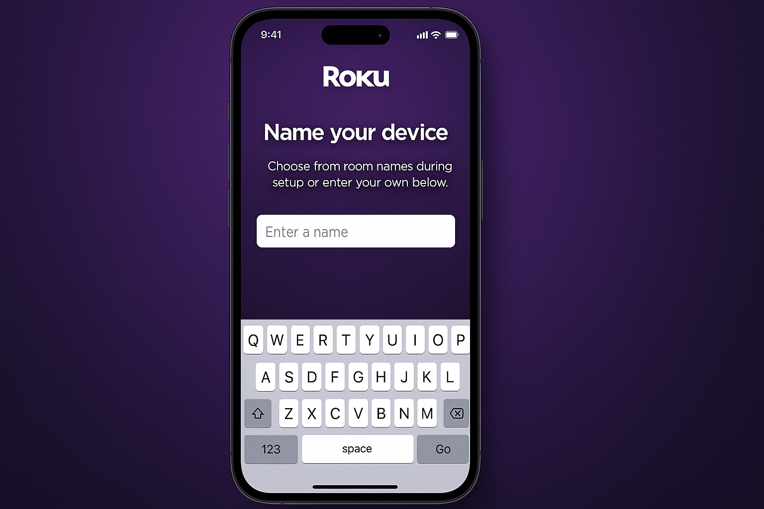 Roku device naming screen showing custom room-based device names