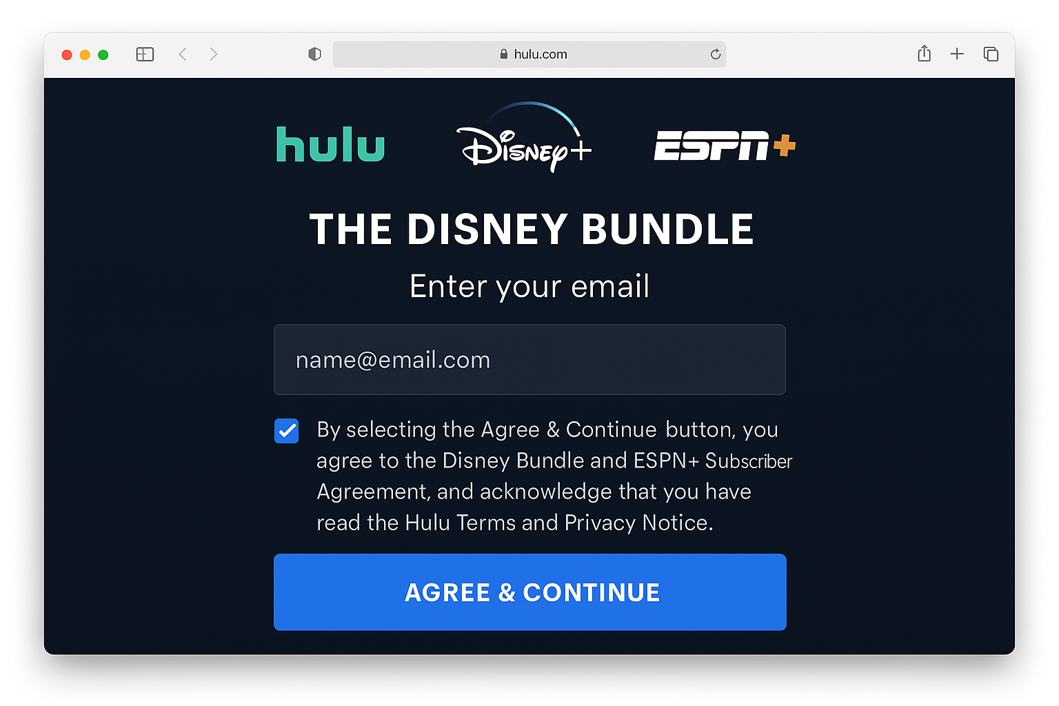 Hulu account setup page showing bundle confirmation and payment details