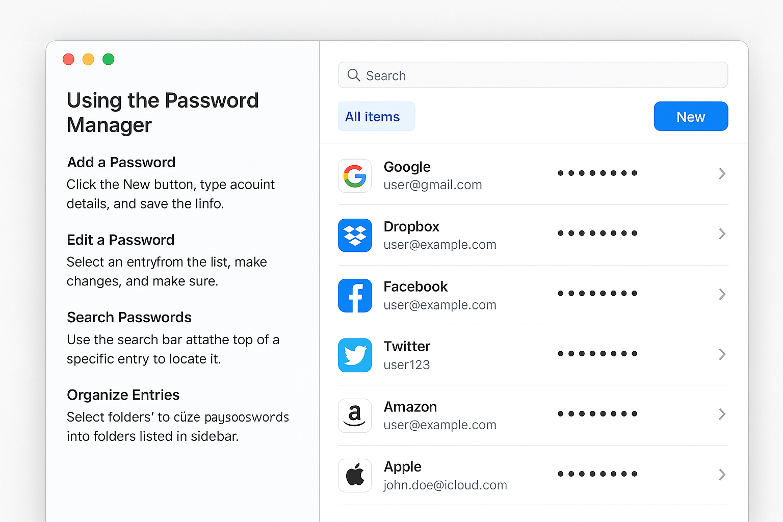 Person writing detailed instructions next to computer showing password manager interface