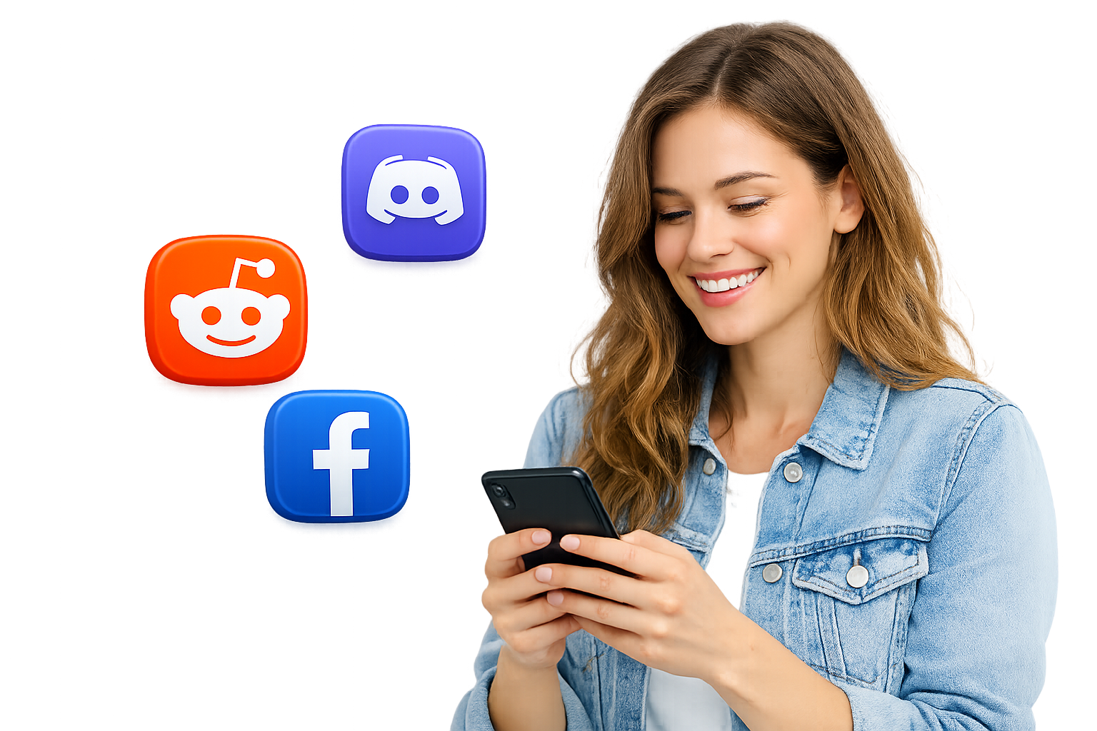 Person browsing Reddit, Discord, and Facebook on a smartphone screen