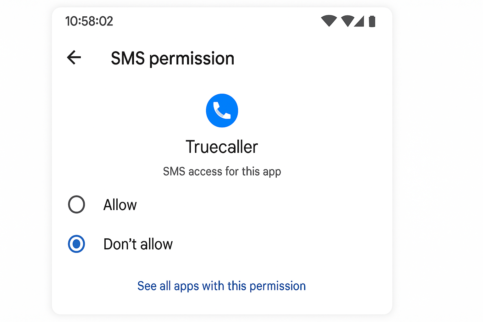Android permission dialog for Truecaller showing Phone, Contacts, and SMS permissions with Allow buttons