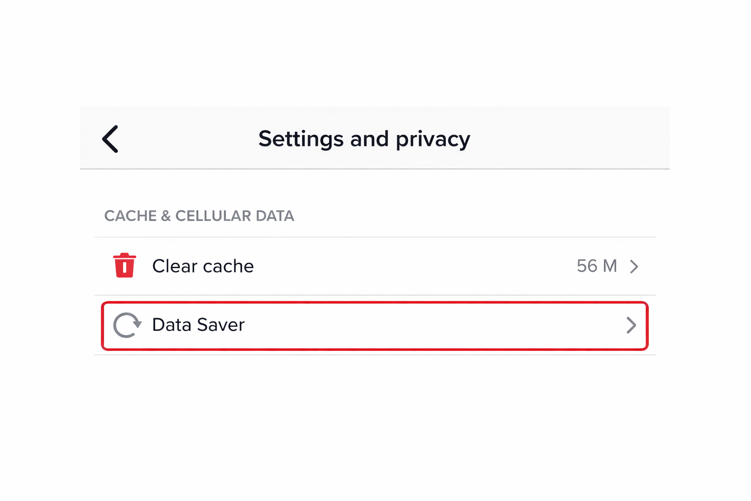 TikTok Data Usage settings screen showing Data Saver toggle