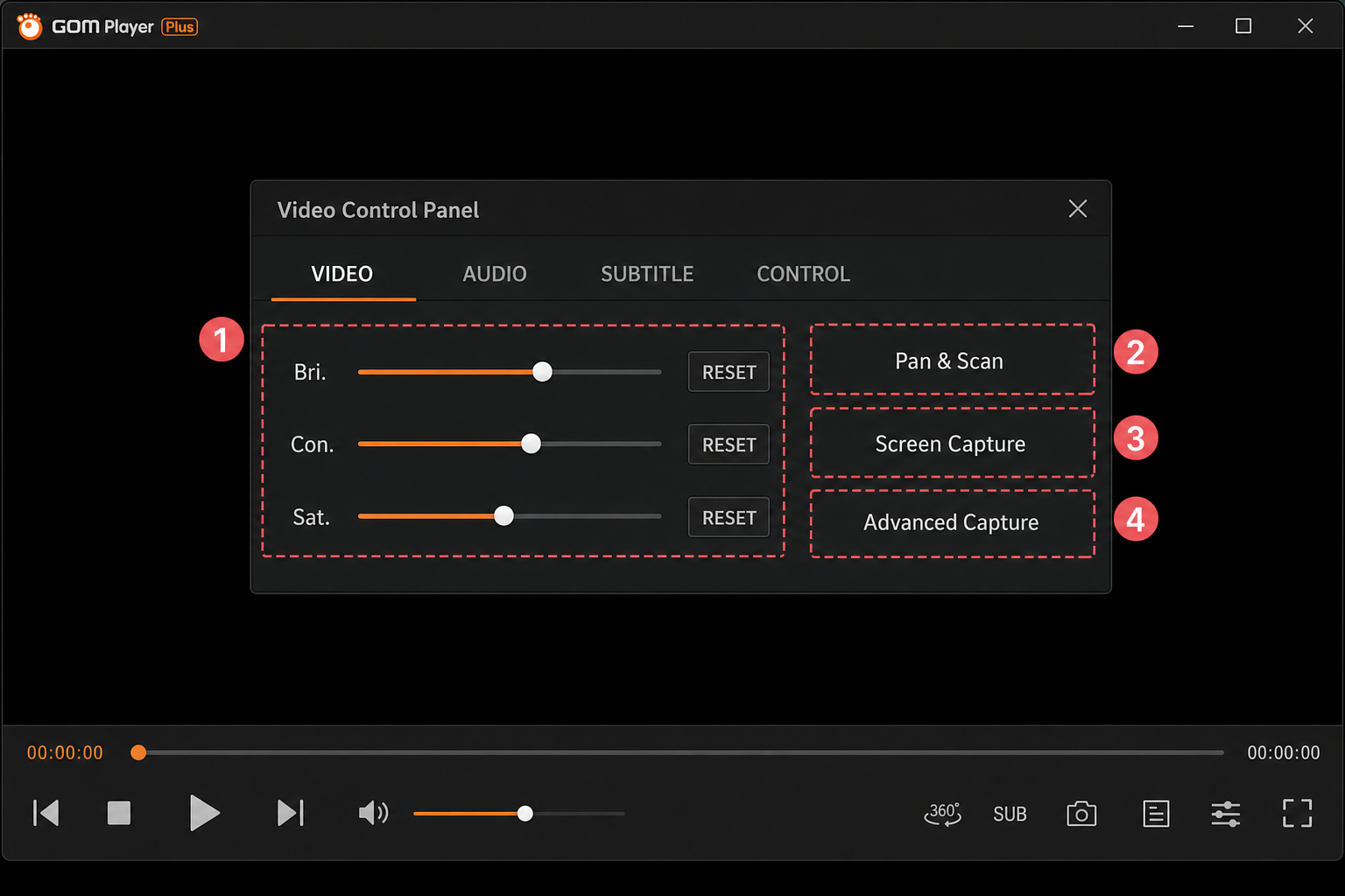 GOM Player control panel with Screen Capture and Advanced Capture options visible