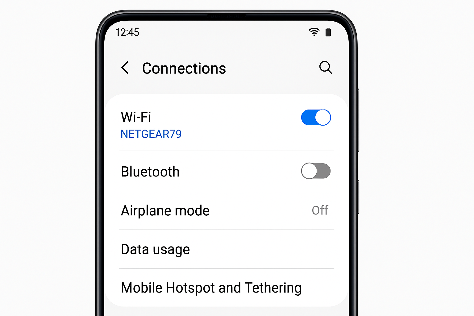 Samsung Connections menu with Wi-Fi option highlighted